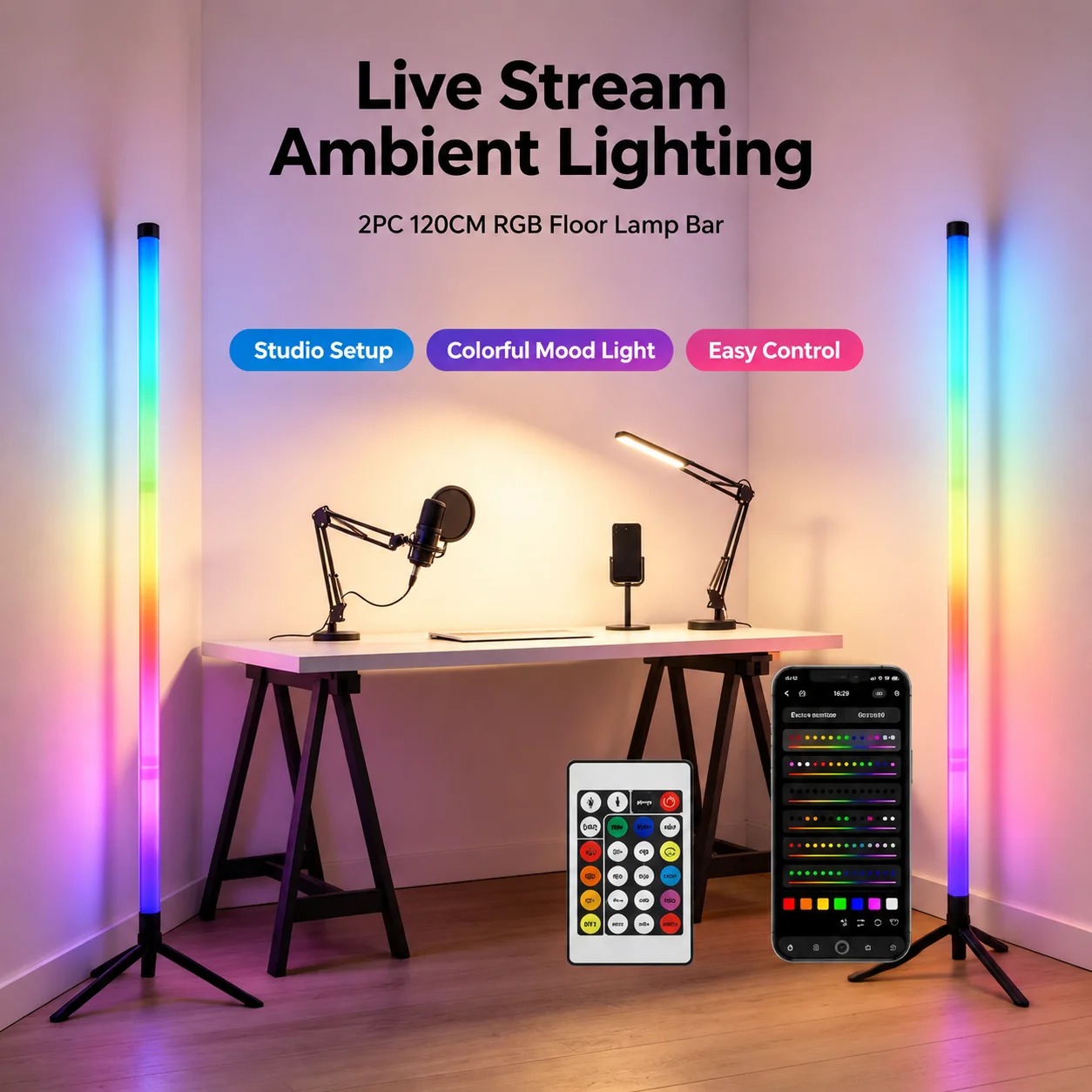 2PCS 120CM RGB Floor Lamp, Sou - огляд і ціна Esports & Gaming Optics Gmbh